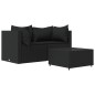 vidaXL Set de muebles de jardín 3 pzas y cojines ratán sintético negro