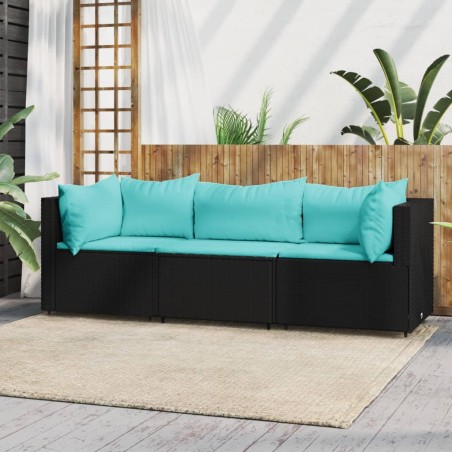 vidaXL Set de muebles de jardín 3 pzas y cojines ratán sintético negro