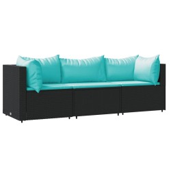 vidaXL Set de muebles de jardín 3 pzas y cojines ratán sintético negro