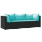 vidaXL Set de muebles de jardín 3 pzas y cojines ratán sintético negro vidaXL Set de muebles de jardín 3 pzas y cojines ratán sintético negro