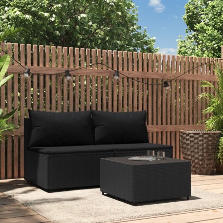 vidaXL Set de muebles de jardín 3 pzas y cojines ratán sintético negro