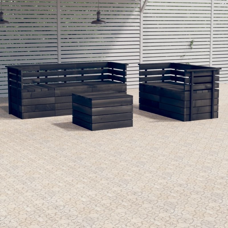 vidaXL Muebles palets de jardín 6 pzas madera maciza pino gris oscuro vidaXL Muebles palets de jardín 6 pzas madera maciza pino gris oscuro