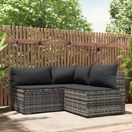 vidaXL Set de muebles de jardín 3 pzas y cojines ratán sintético gris