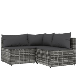 vidaXL Set de muebles de jardín 3 pzas y cojines ratán sintético gris