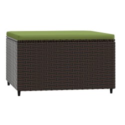 vidaXL Reposapiés de jardín con cojín ratán sintético marrón