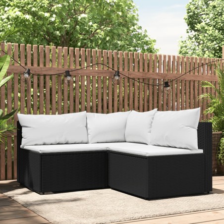 vidaXL Set de muebles de jardín 3 pzas y cojines ratán sintético negro