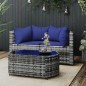 vidaXL Set de muebles de jardín 3 pzas y cojines ratán sintético gris vidaXL Set de muebles de jardín 3 pzas y cojines ratán sintético gris