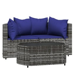 vidaXL Set de muebles de jardín 3 pzas y cojines ratán sintético gris