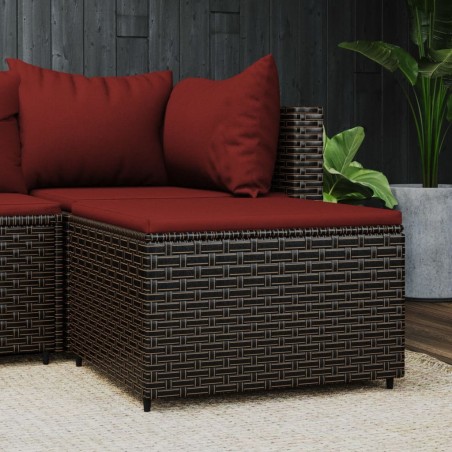 vidaXL Reposapiés de jardín con cojín ratán sintético marrón