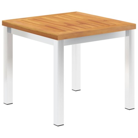 vidaXL Mesa auxiliar jardín madera acacia acero inoxidable 45x45x38cm
