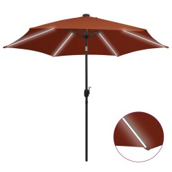vidaXL Sombrilla con luces LED y palo de aluminio terracota 300 cm