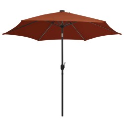 vidaXL Sombrilla con luces LED y palo de aluminio terracota 300 cm