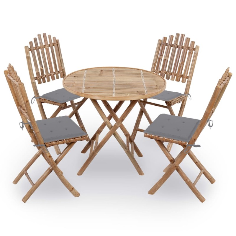 vidaXL Set de comedor exterior plegable 5 piezas con cojines bambú vidaXL Set de comedor exterior plegable 5 piezas con cojines bambú