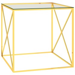 vidaXL Mesa de centro acero inoxidable y vidrio dorada 55x55x55 cm
