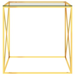 vidaXL Mesa de centro acero inoxidable y vidrio dorada 55x55x55 cm