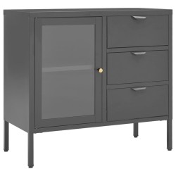vidaXL Aparador de acero y vidrio templado antracita 75x35x70 cm
