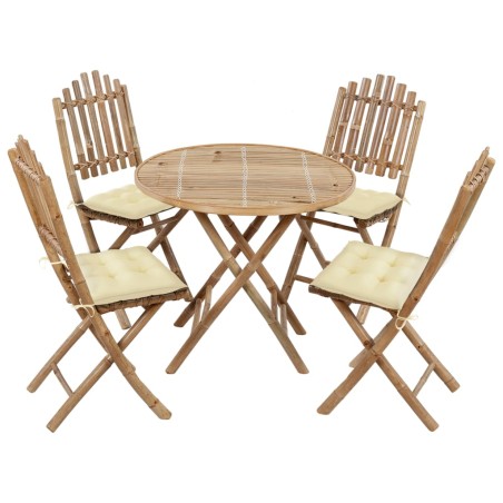 vidaXL Set de comedor de jardín plegable 5 piezas con cojines bambú