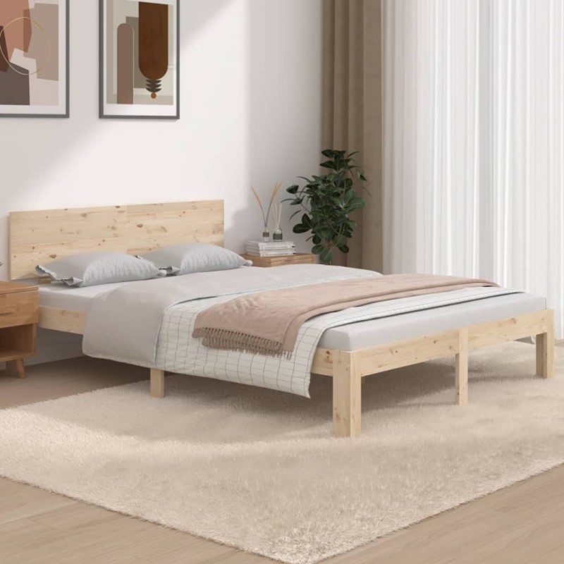 vidaXL Estructura de cama de matrimonio madera maciza 135x190 cm
