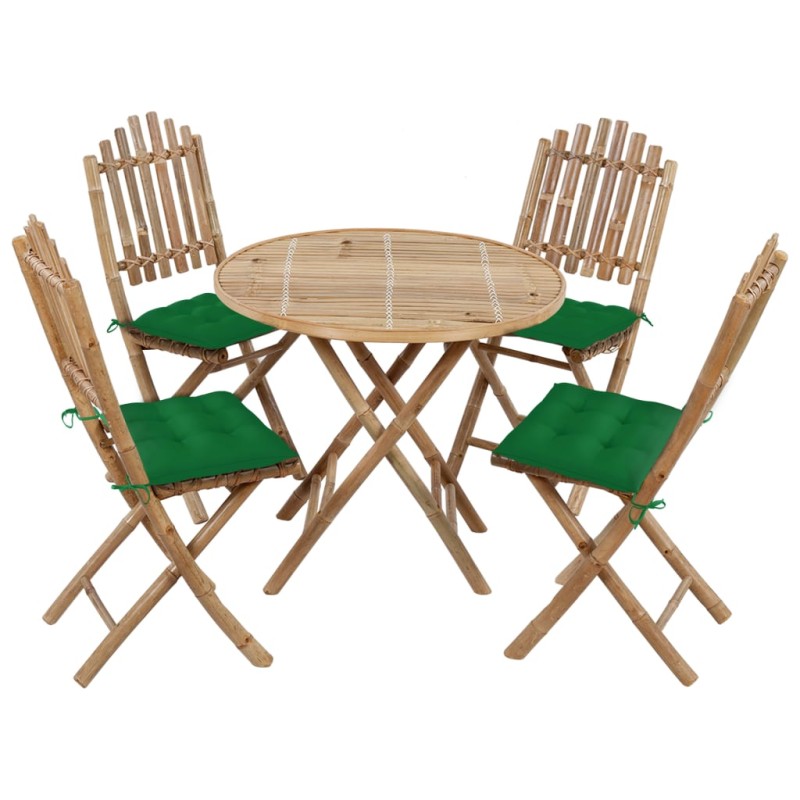 vidaXL Set de comedor de jardín plegable 5 piezas con cojines bambú vidaXL Set de comedor de jardín plegable 5 piezas con cojines bambú