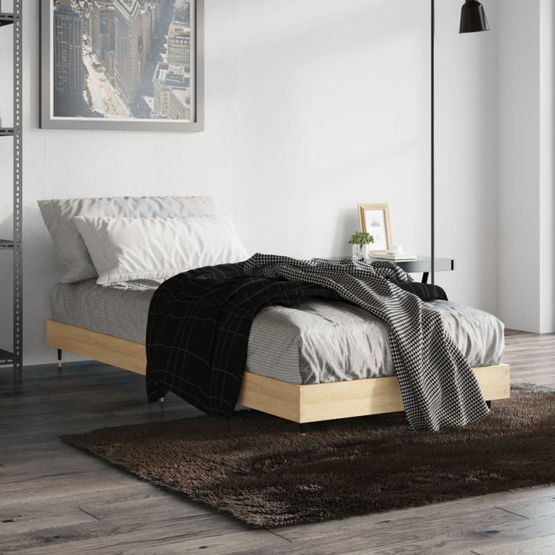 vidaXL Estructura de cama madera contrachapada roble Sonoma 75x190 cm vidaXL Estructura de cama madera contrachapada roble Sonoma 75x190 cm