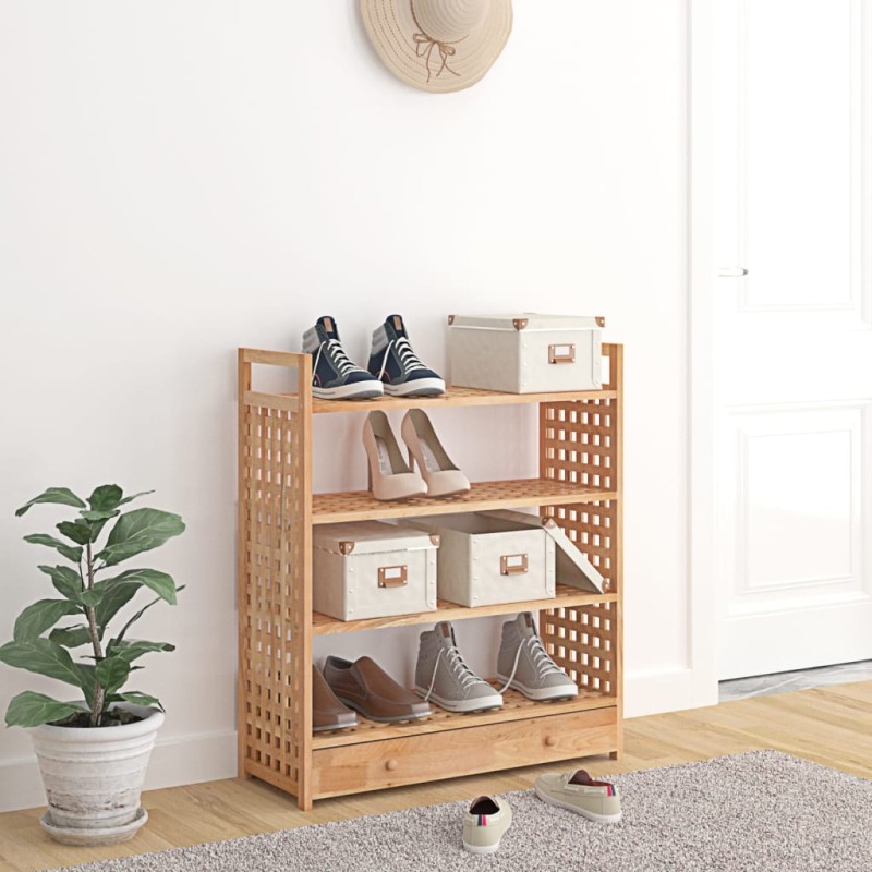 vidaXL Zapatero con cajón madera maciza nogal 70x27x81 cm
