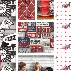 Urban Friends & Coffee Papel pintado carteles pequeño azul y rojo