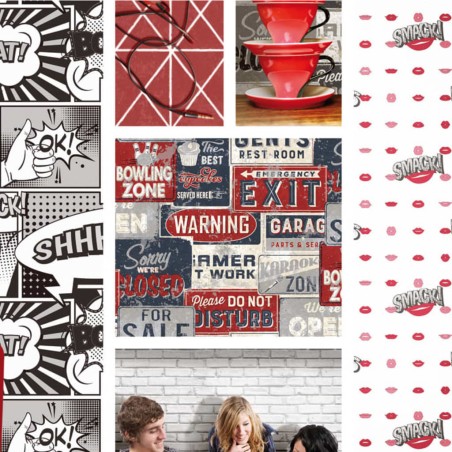 Urban Friends & Coffee Papel pintado carteles pequeño azul y rojo