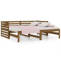 vidaXL Sofá cama extraíble madera de pino marrón miel 2x(80x200) cm