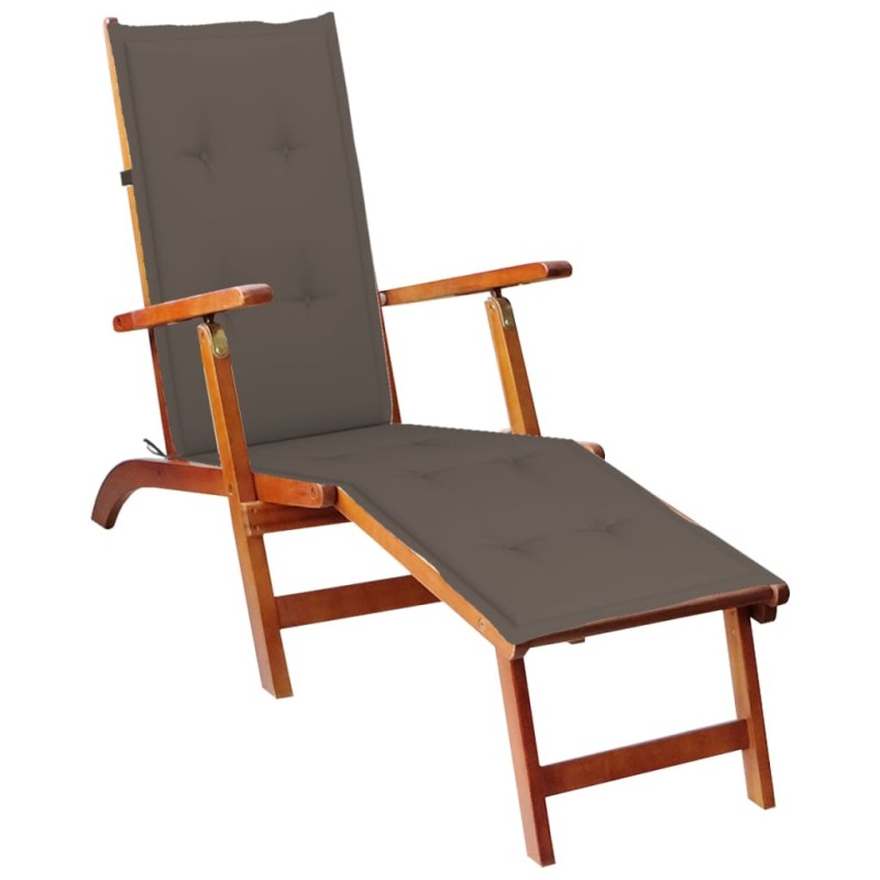 vidaXL Tumbona de jardín con reposapiés y cojín madera maciza acacia vidaXL Tumbona de jardín con reposapiés y cojín madera maciza acacia