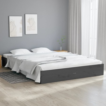 vidaXL Estructura de cama madera maciza gris king size 150x200 cm