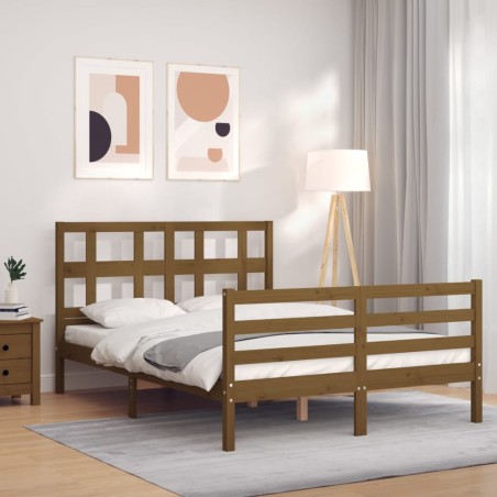 vidaXL Estructura cama y cabecero madera maciza marrón miel 140x200 cm