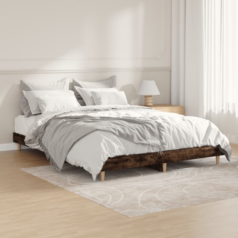 vidaXL Estructura de cama madera contrachapada roble ahumado 135x190cm vidaXL Estructura de cama madera contrachapada roble ahumado 135x190cm