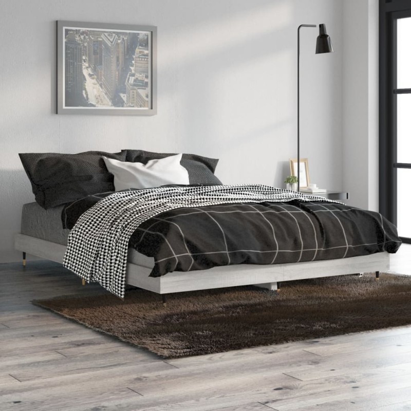 vidaXL Estructura de cama madera contrachapada gris Sonoma 135x190 cm vidaXL Estructura de cama madera contrachapada gris Sonoma 135x190 cm