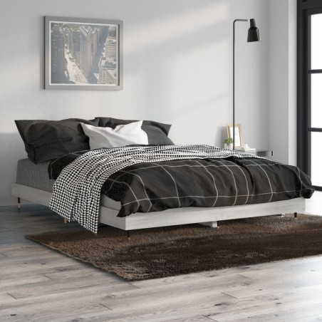 vidaXL Estructura de cama madera contrachapada gris Sonoma 135x190 cm