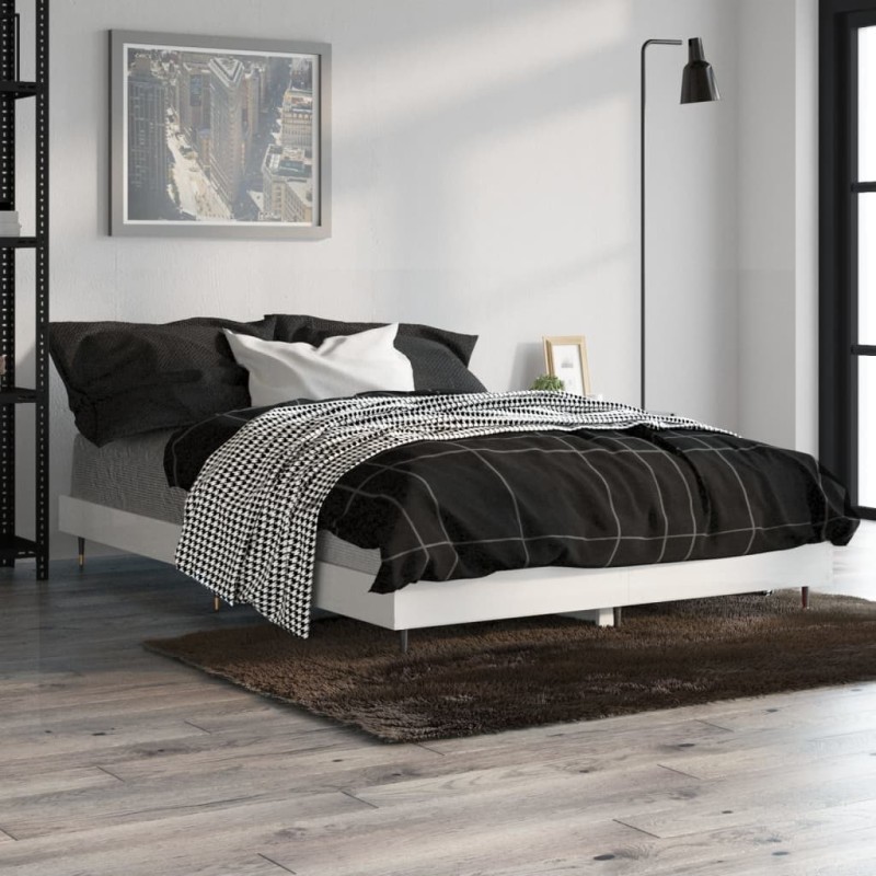 vidaXL Estructura de cama madera contrachapada blanco brillo 120x190cm vidaXL Estructura de cama madera contrachapada blanco brillo 120x190cm
