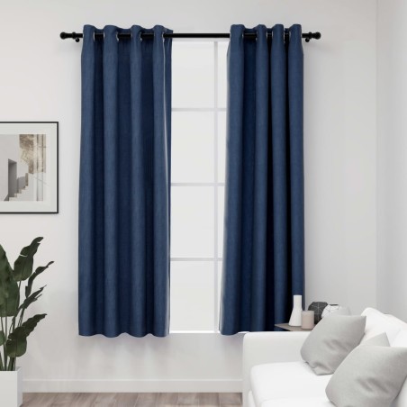 vidaXL Cortinas opacas con ojales look de lino 2 pzas azul 140x175 cm