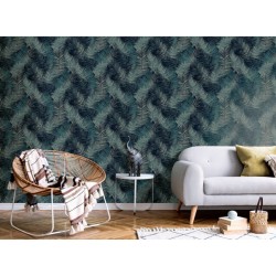 DUTCH WALLCOVERINGS Papel de pared Palm azul petróleo