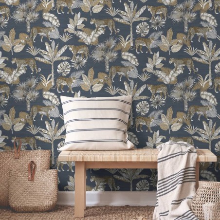 DUTCH WALLCOVERINGS Papel de pared leopardo negro y beige