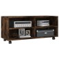 vidaXL Mueble TV con ruedas madera contrachapada roble humo 90x35x35cm