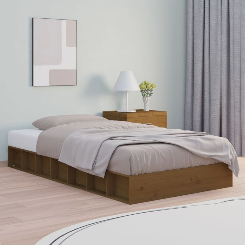 vidaXL Estructura cama individual madera maciza marrón miel 75x190 cm vidaXL Estructura cama individual madera maciza marrón miel 75x190 cm