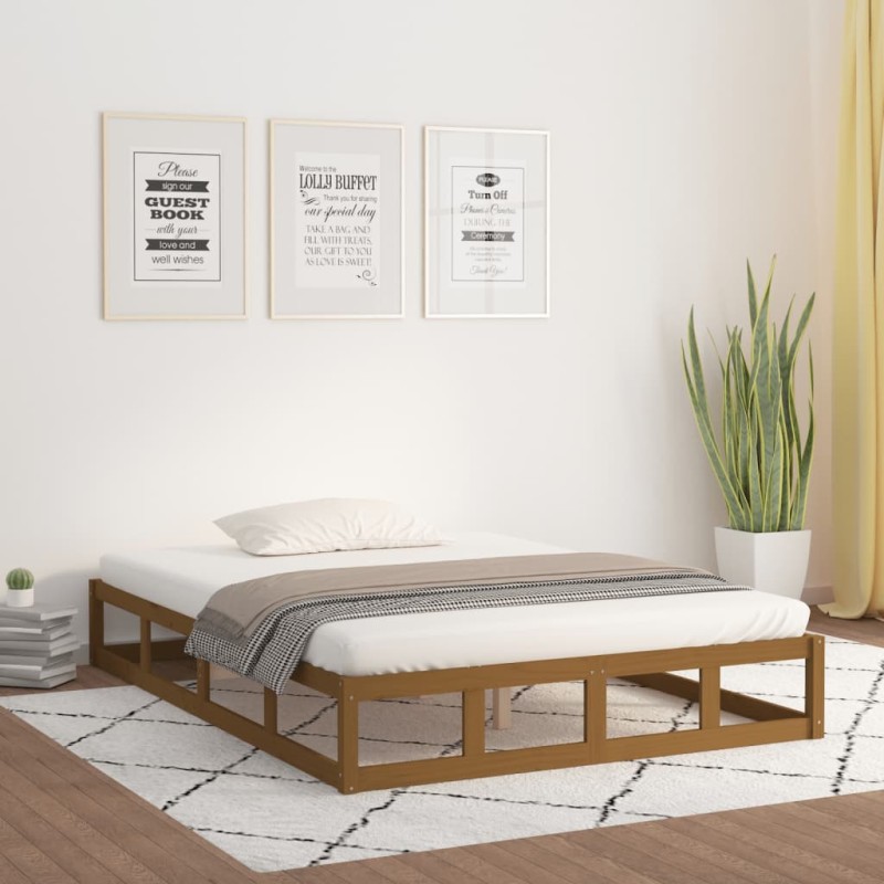 vidaXL Estructura de cama doble madera maciza marrón miel 135x190 cm vidaXL Estructura de cama doble madera maciza marrón miel 135x190 cm
