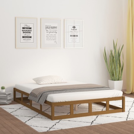vidaXL Estructura de cama doble madera maciza marrón miel 135x190 cm
