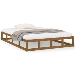 vidaXL Estructura de cama doble madera maciza marrón miel 135x190 cm