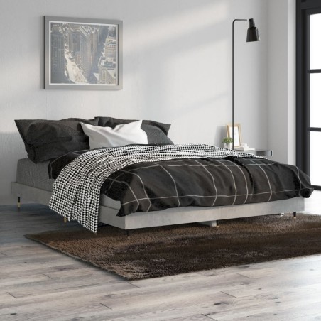 vidaXL Estructura de cama madera contrachapada gris hormigón 135x190cm