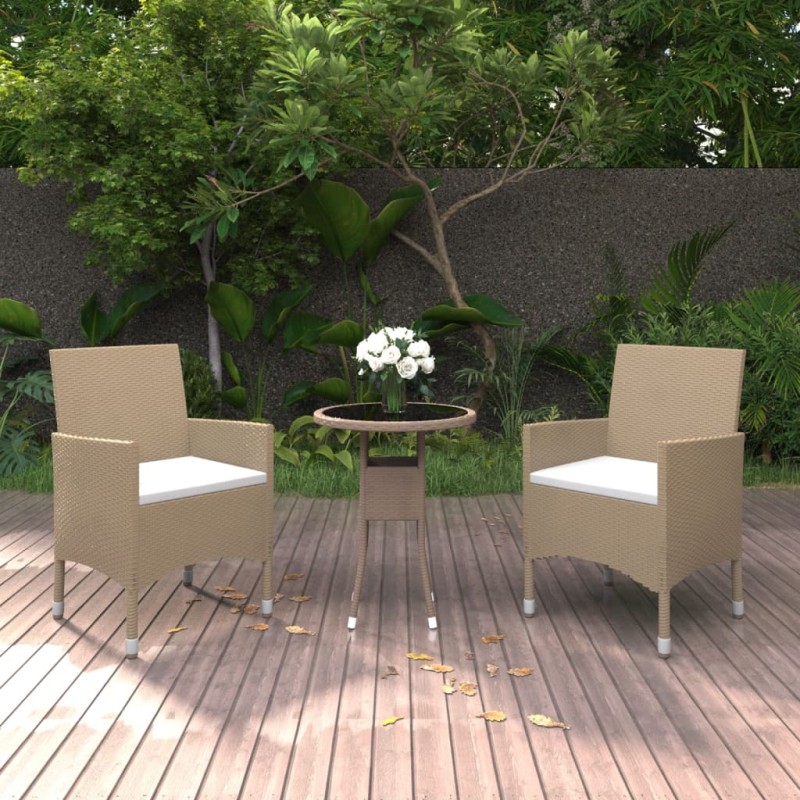 vidaXL Juego de comedor para jardín de 3 piezas ratán sintético beige vidaXL Juego de comedor para jardín de 3 piezas ratán sintético beige