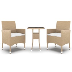 vidaXL Juego de comedor para jardín de 3 piezas ratán sintético beige