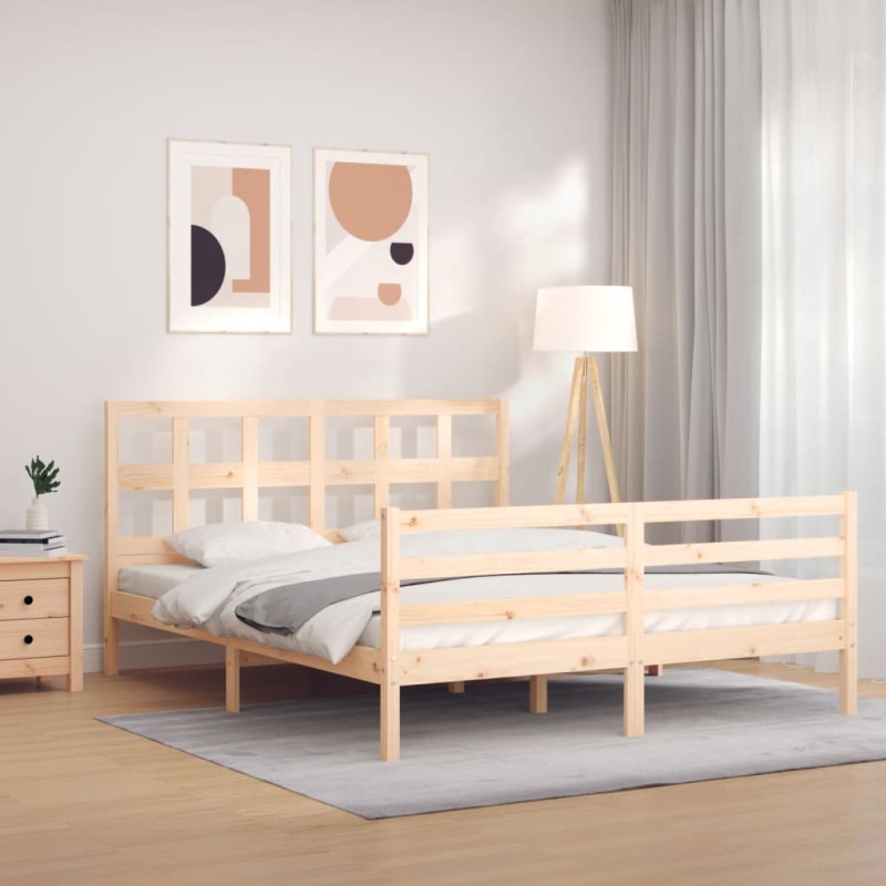 vidaXL Estructura de cama de matrimonio con cabecero madera maciza vidaXL Estructura de cama de matrimonio con cabecero madera maciza