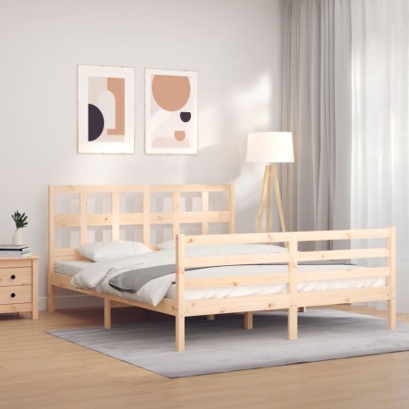 vidaXL Estructura de cama de matrimonio con cabecero madera maciza