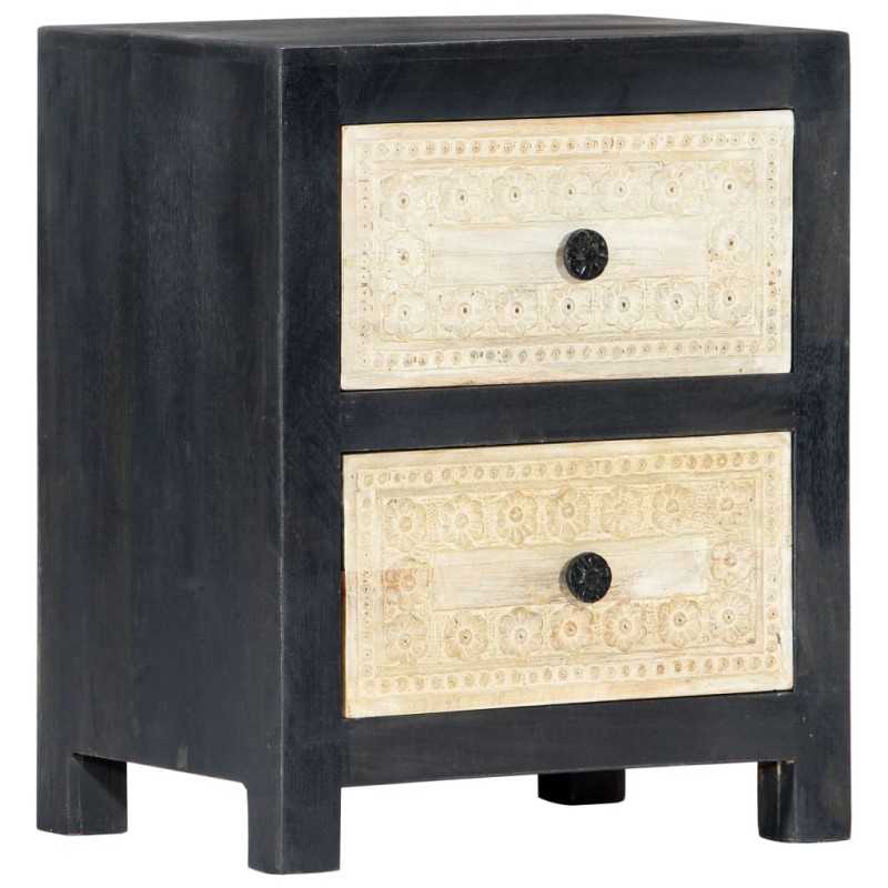 vidaXL Mesita de noche tallada madera maciza de mango gris 40x30x50 cm vidaXL Mesita de noche tallada madera maciza de mango gris 40x30x50 cm