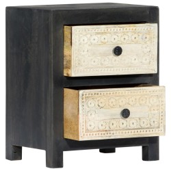 vidaXL Mesita de noche tallada madera maciza de mango gris 40x30x50 cm